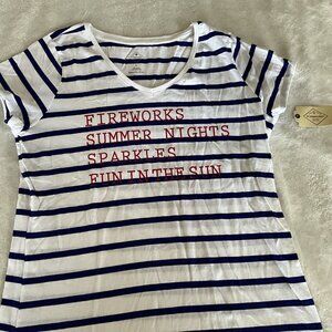 St. Johns Bay Womens Multicolor Striped Top Size Large Fireworks Summer Nights